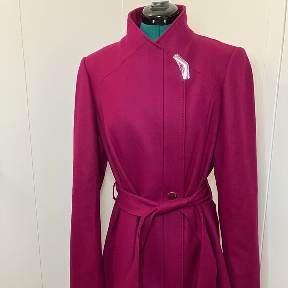Ted Baker London Sz 4 Dark Pink Wool Cashmere Wrap Coat $489 Belted Romantic